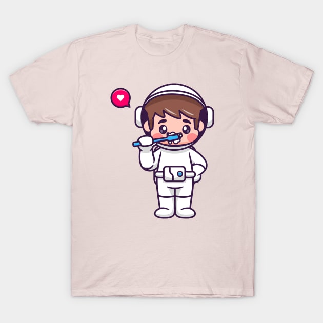 Cute Boy Astronaut Brush Teeth Cartoon T-Shirt by Catalyst Labs